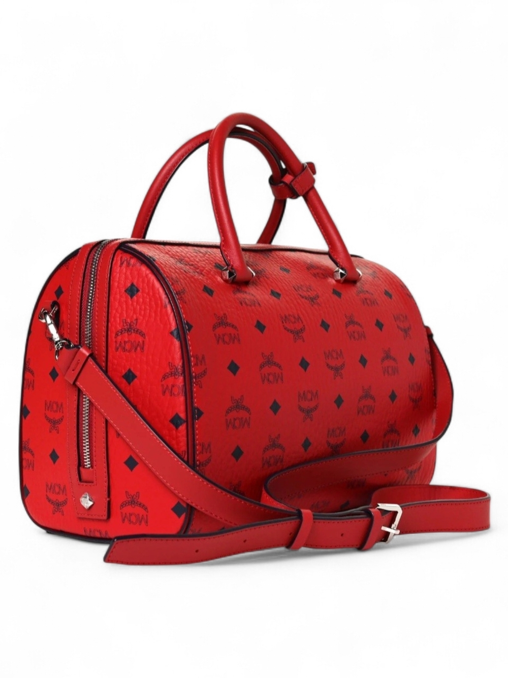 MCM Red Visetos Boston Bag - Signature Monogram Satchel - Picture 3 of 7
